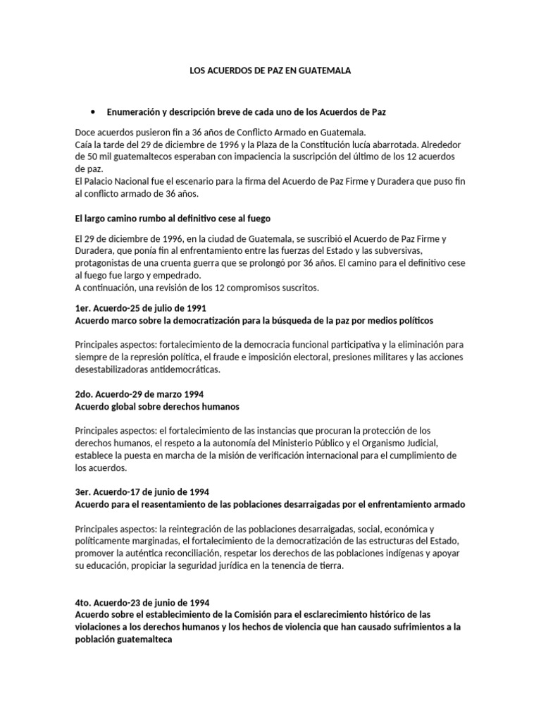 Acuerdos de Paz en Guatemala: Resumen y Claves | PDF | Guatemala ...