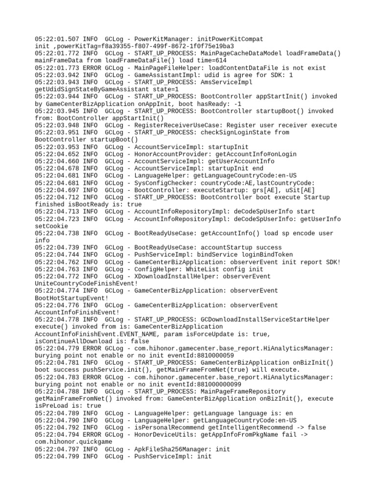 Game Center Startup Log Analysis | PDF | Software | Information Technology