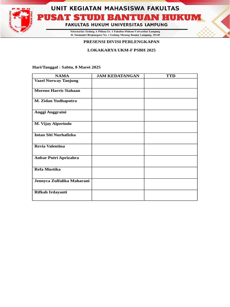 Presensi Divisi Pdd - Lokakarya | PDF