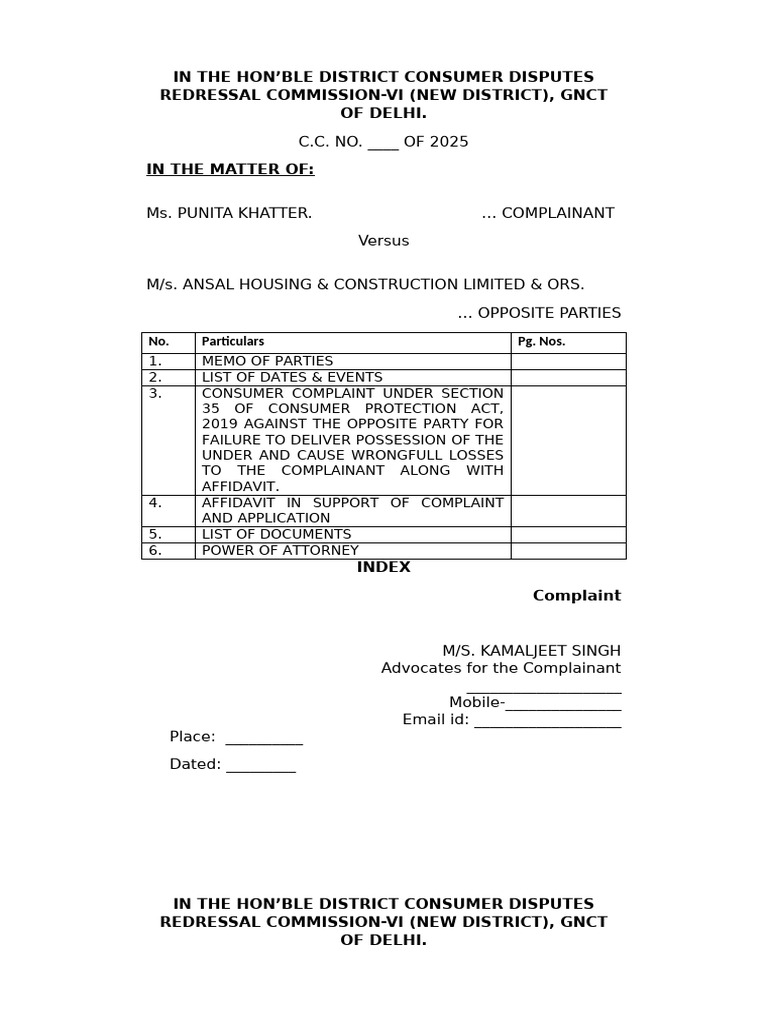 Complaint Against Ansal Housing Ltd. | PDF | Affidavit | Lease