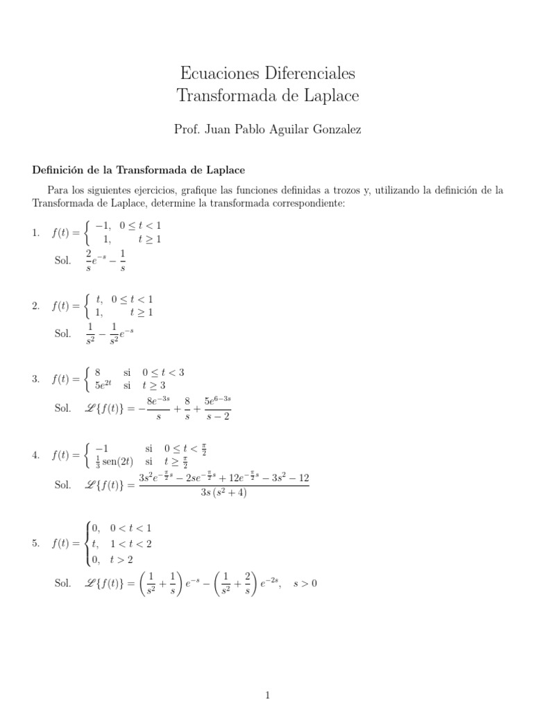 Transformadas de Laplace y Ejercicios | PDF | Transformada de Laplace ...