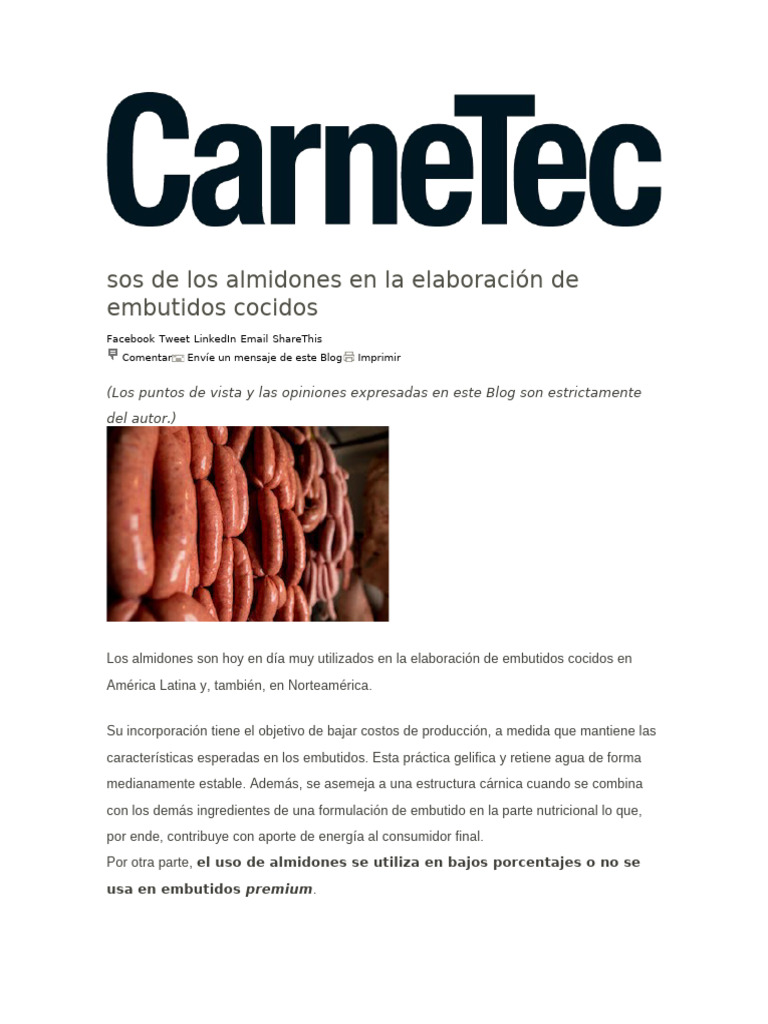 Uso de almidones en embutidos cocidos | PDF | Almidón | Química