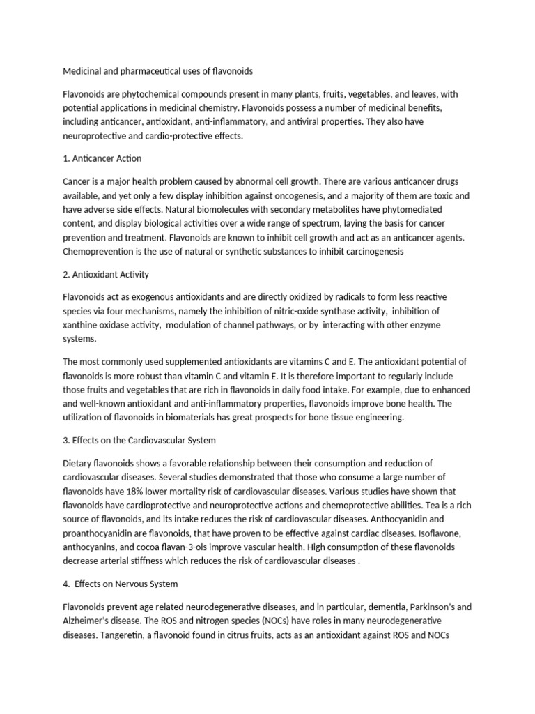 Medicinal and Pharmaceutical Uses of Flavonoids | PDF | Flavonoid | Malaria