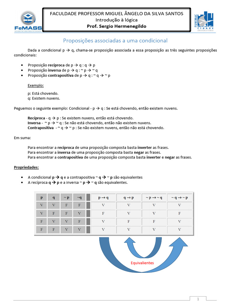 Proposições Lógicas: Condicional e Equivalências | PDF | Lógica ...