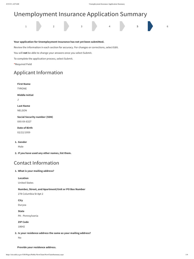 TYRONE Unemployment Insurance Application Summary | PDF | Employment ...