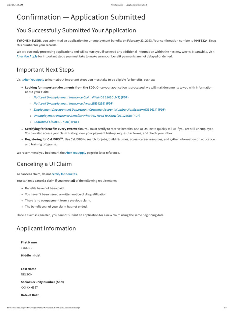 2023 TYRONE Confirmation - Application Submitted | PDF | Employment ...