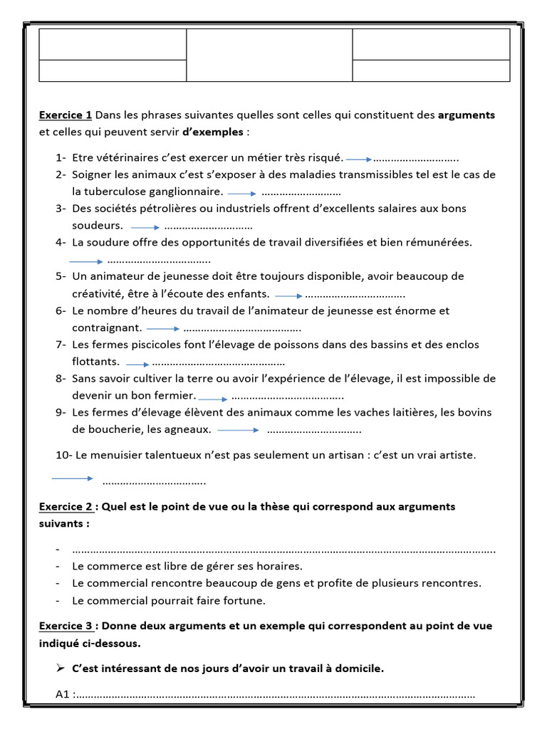 Texte argumentatif sur les métiers 9ème | PDF