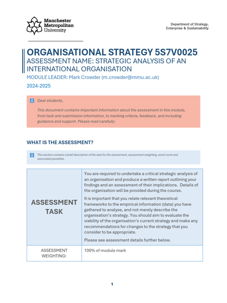 Org Strat Assignment Brief | PDF | Strategic Management | Academic ...