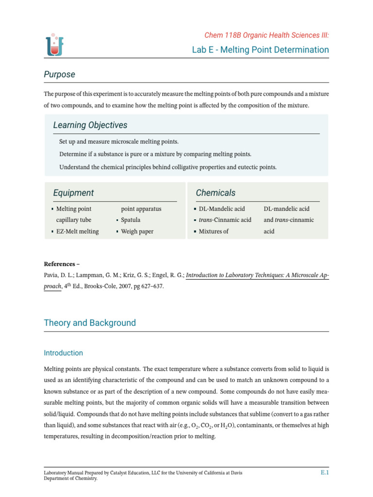 Purpose: Lab E - Melting Point Determination | PDF | Melting Point ...