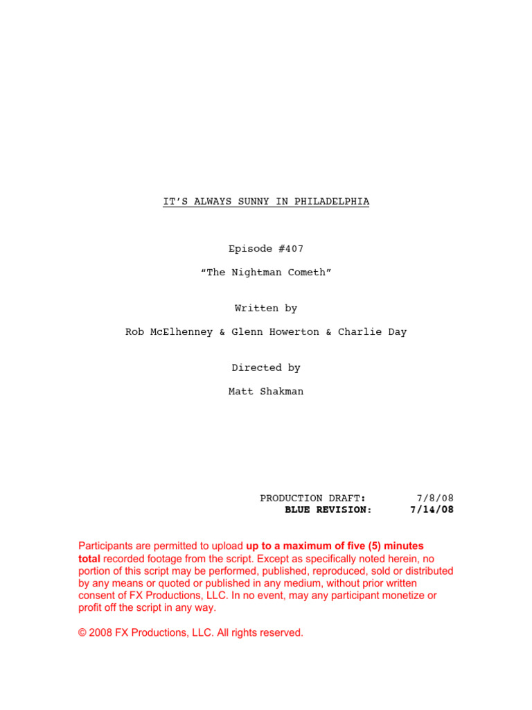 Nightman Cometh Script - It's Always Sunny | PDF | American Television ...