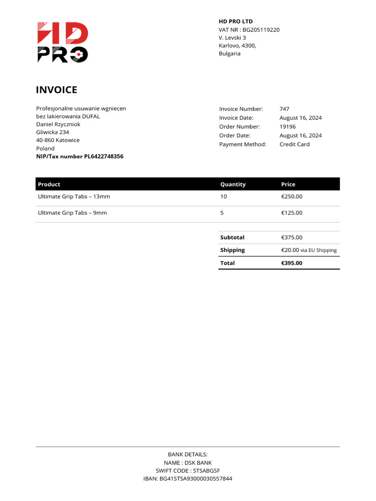 Invoice for Ultimate Grip Tabs Purchase | PDF