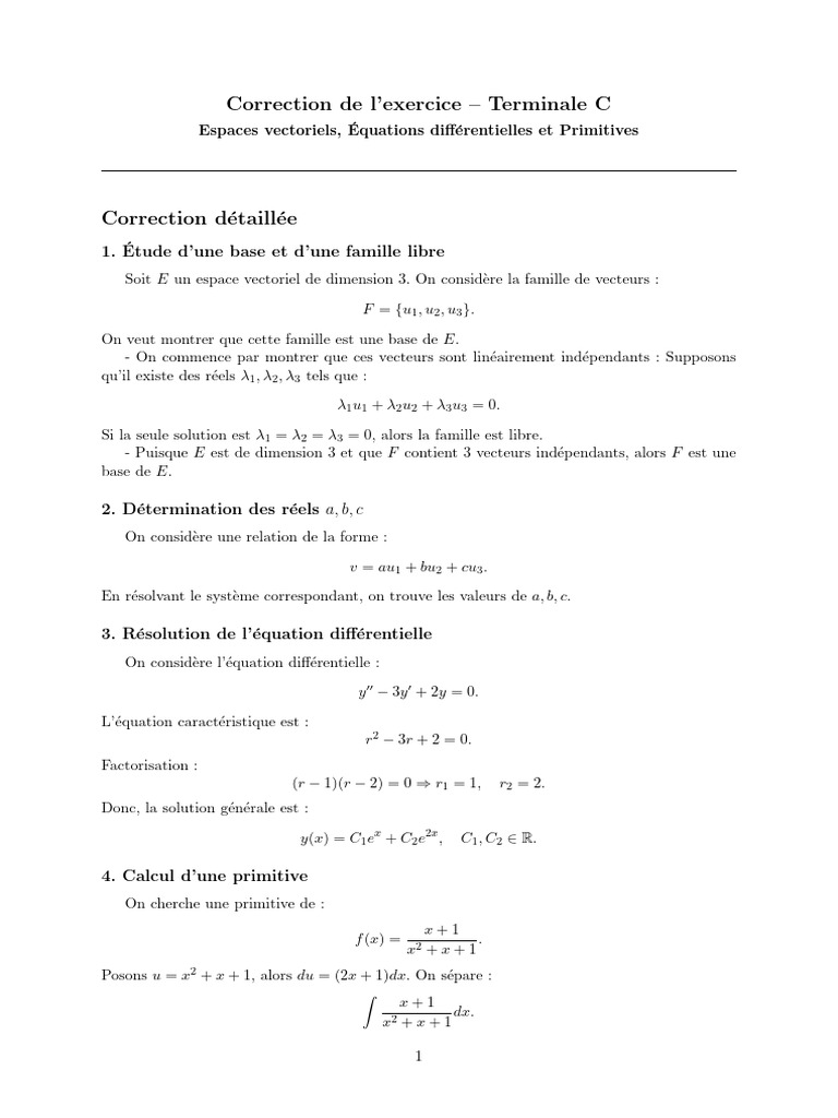 Correction exercice maths Terminale C | PDF | Base (algèbre linéaire ...