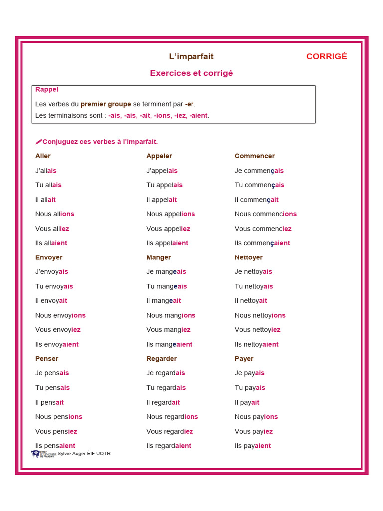 2 Corrigc3a9 Exercices Conjugaison Imparfait | PDF | Linguistique ...
