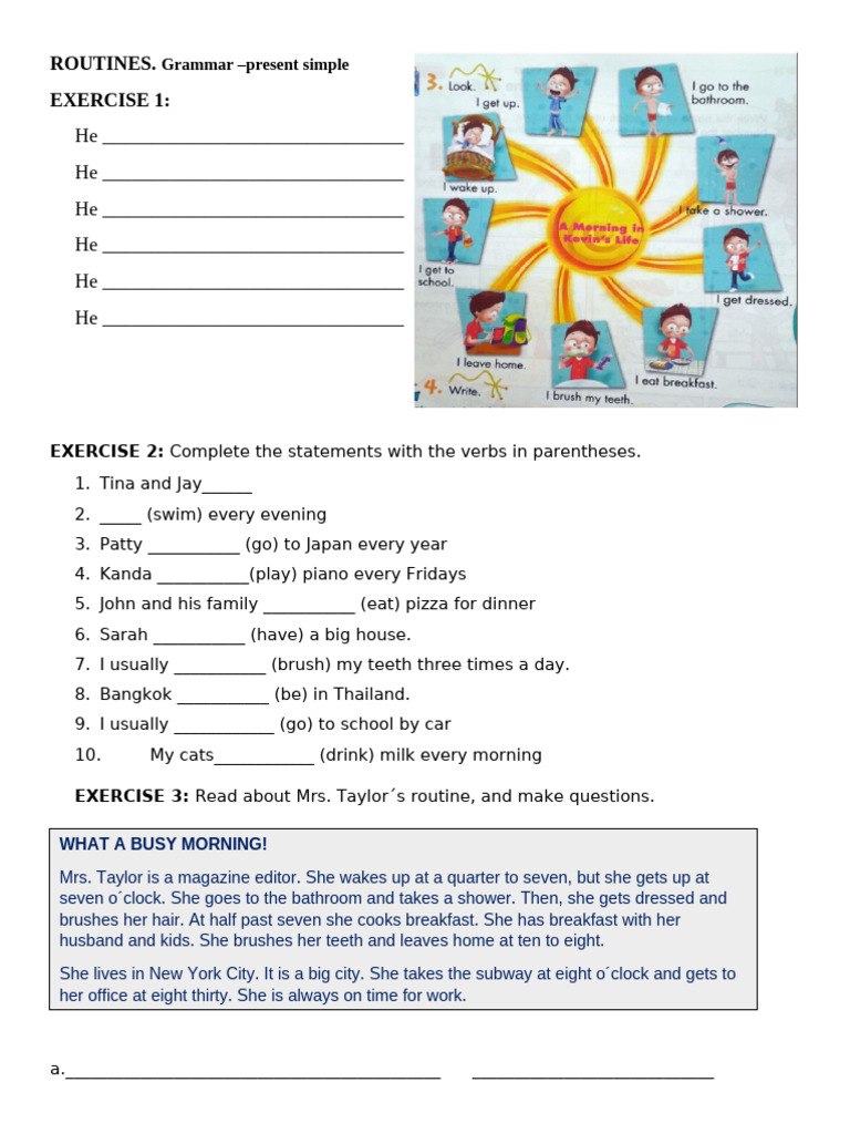 Present Simple Daily Routine Exercises | PDF | Linguistic Morphology ...