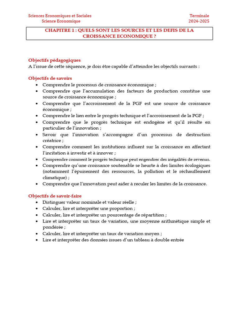 Sources et défis de la croissance économique | PDF | Croissance ...