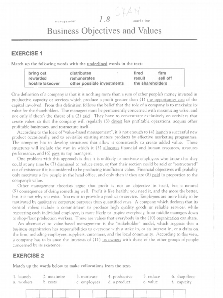 1.8 Business Objectives, Values | PDF