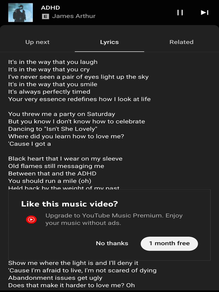 James Arthur's ADHD Song Lyrics | PDF