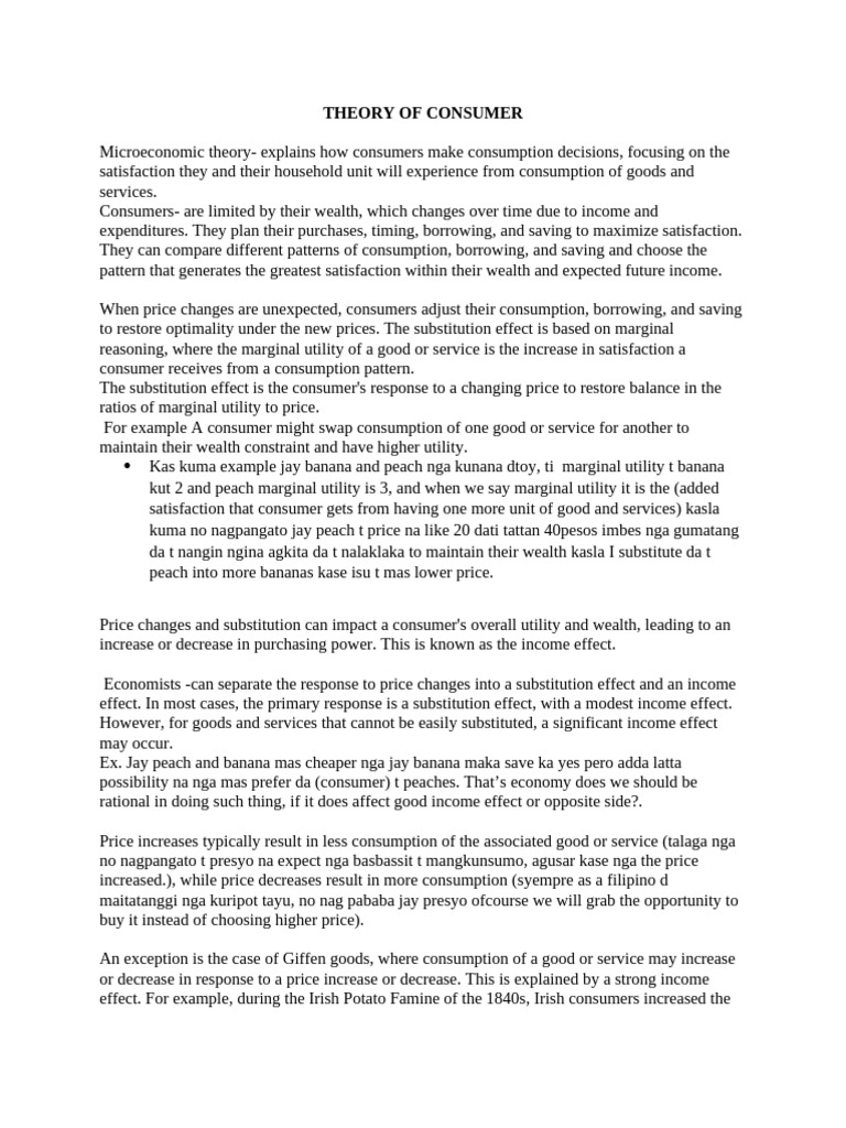 Theory Of Consumer Pdf Consumption Economics Utility