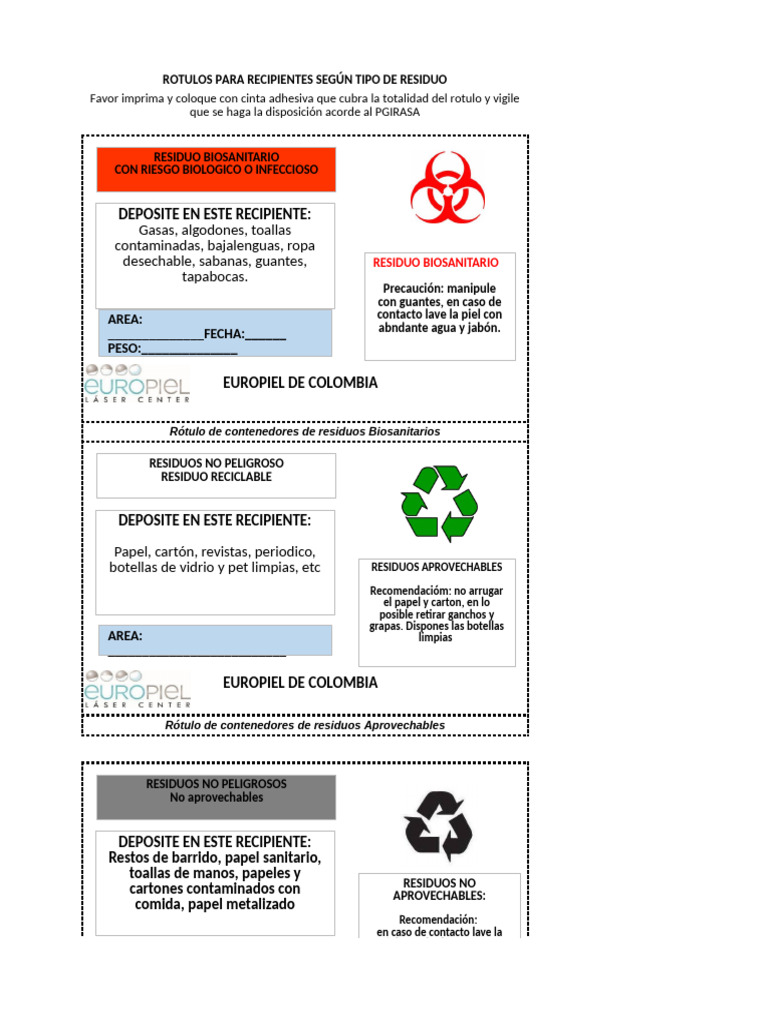 Rótulos de Residuos: Biosanitarios y Reciclables | PDF | Residuos ...