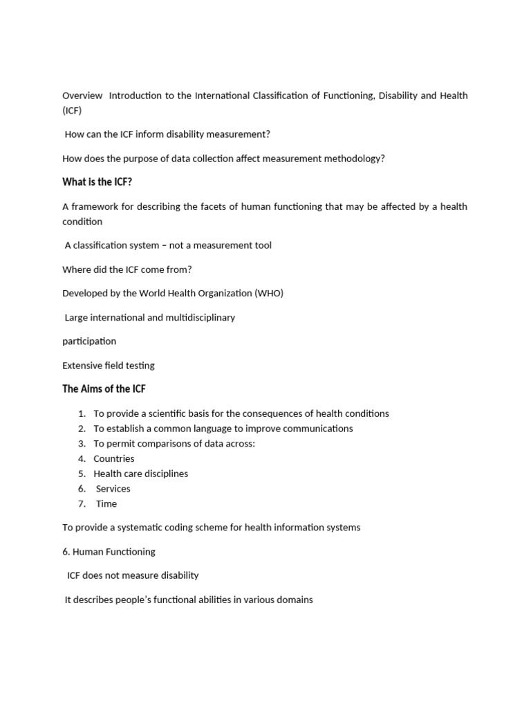 ICF Framework for Occupational Therapy | PDF | Disability | Mental Disorder