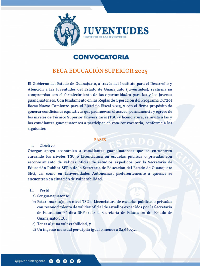 Beca Educación Superior Guanajuato 2025 | PDF | Certificado de nacimiento