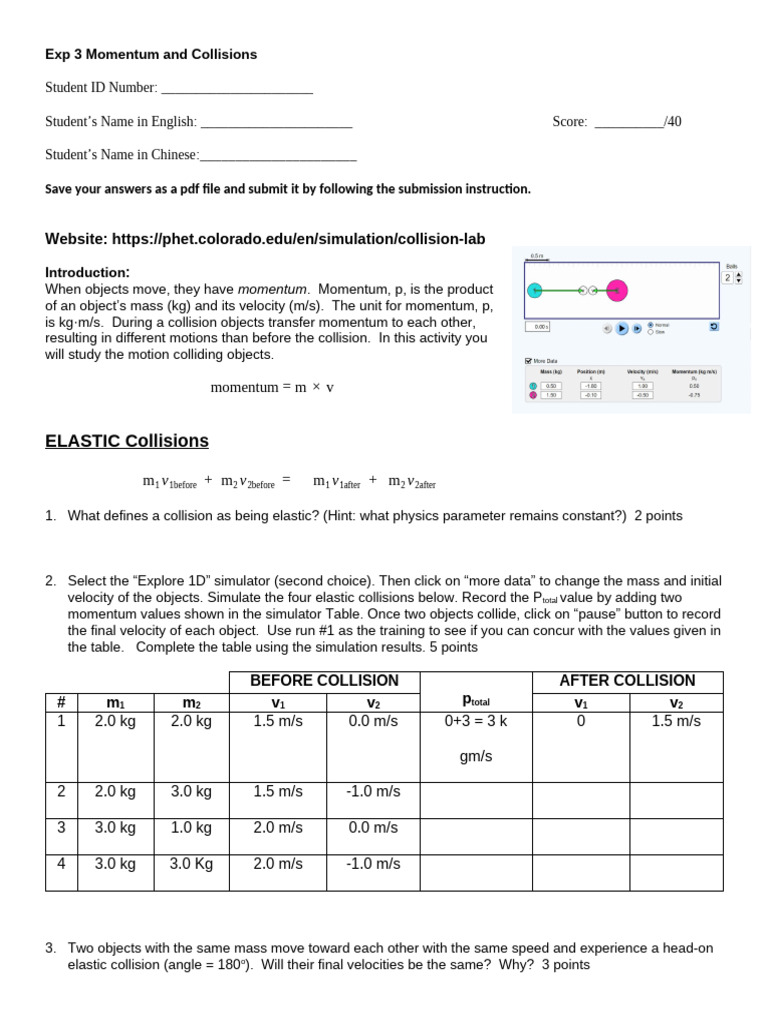 Exp 3 Momentum and Collisions | PDF | Collision | Momentum