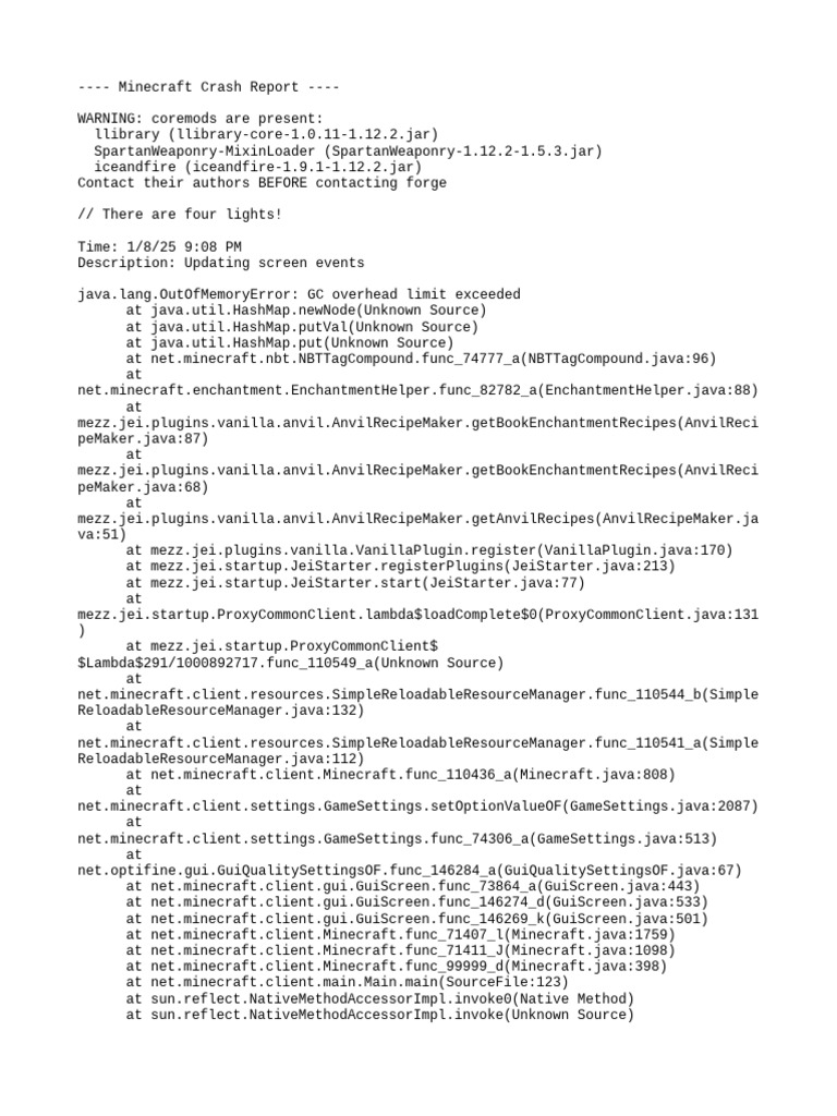 Minecraft Client Crash Report | PDF | Computing | Software