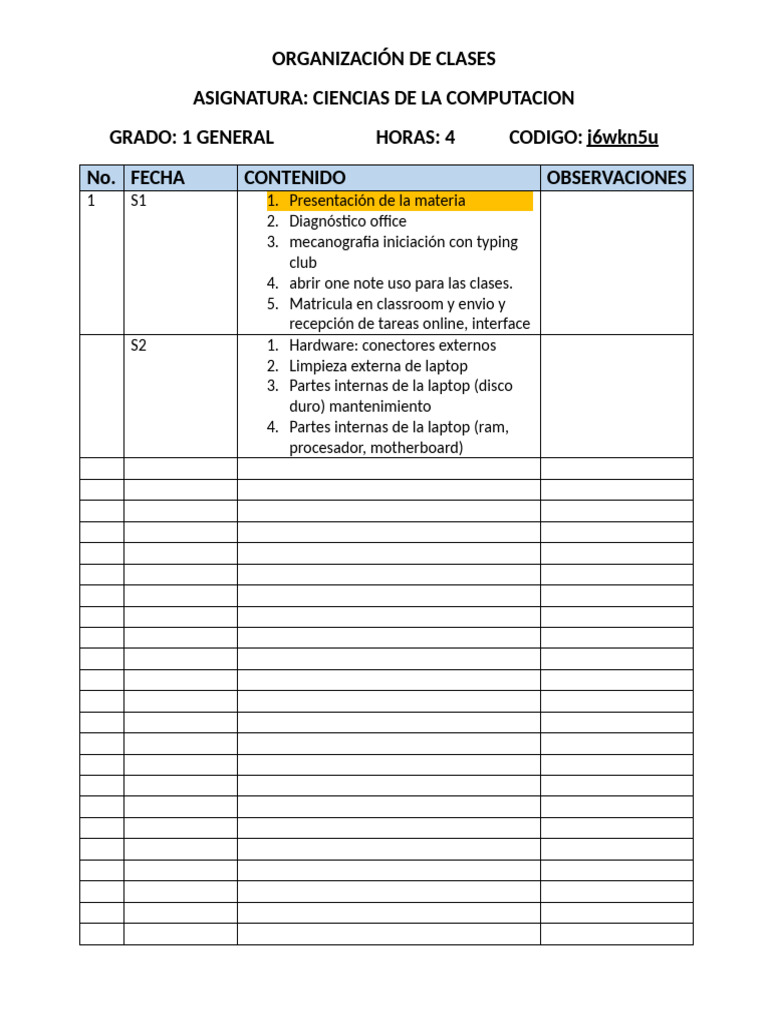 Organización de Clases | PDF | Equipo de oficina | Hardware de la ...