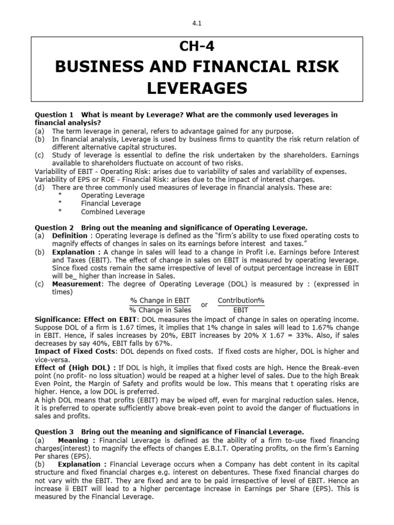 Ch-4 Business and Financial Risk Modified | PDF | Leverage (Finance ...