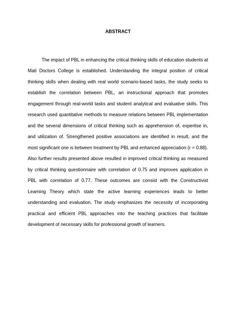Enhancing Critical Thinking via PBL | PDF