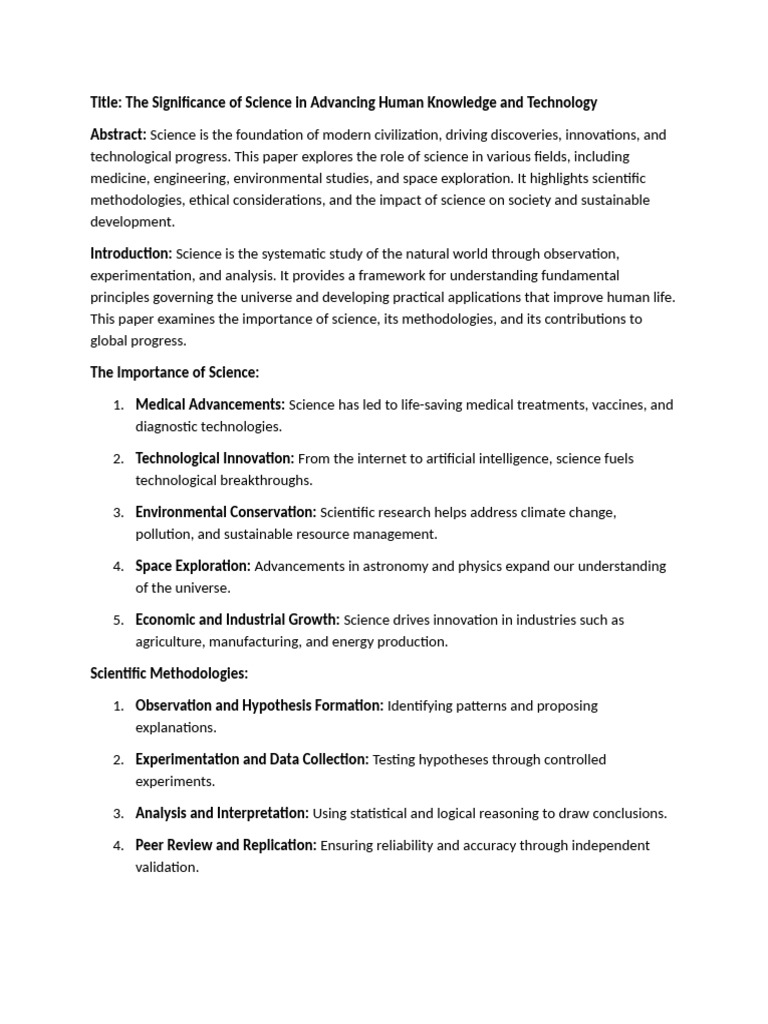 Importance of Science in Progress | PDF
