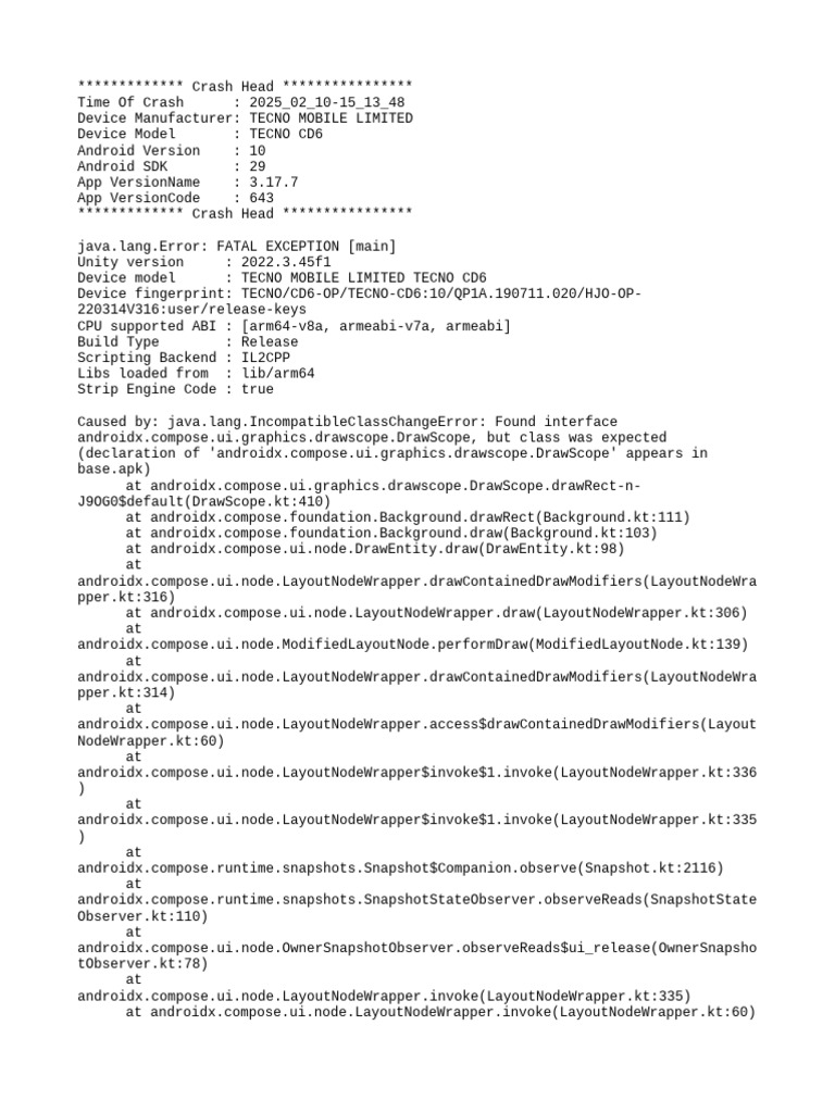 TECNO CD6 Crash Report Analysis | PDF | Mobile App | Software Development