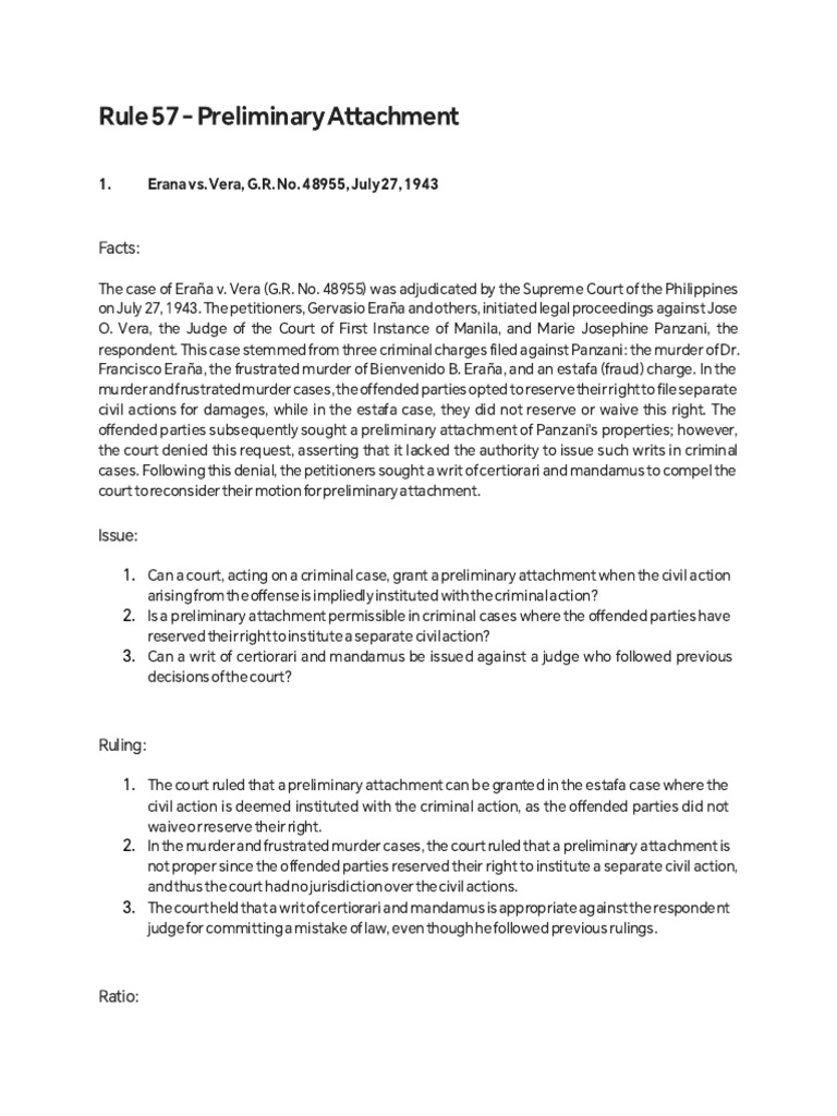 CivPro Rule 57 Prelim Attachment | PDF | Certiorari | Appeal