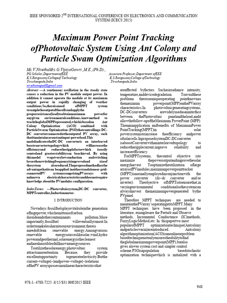 2015 - Maximum Power Point Tracking of Photovoltaic System Using Ant ...