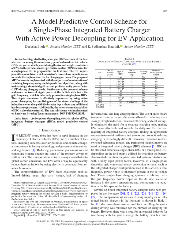 A Model Predictive Control Scheme For A Single-Phase Integrated Battery ...