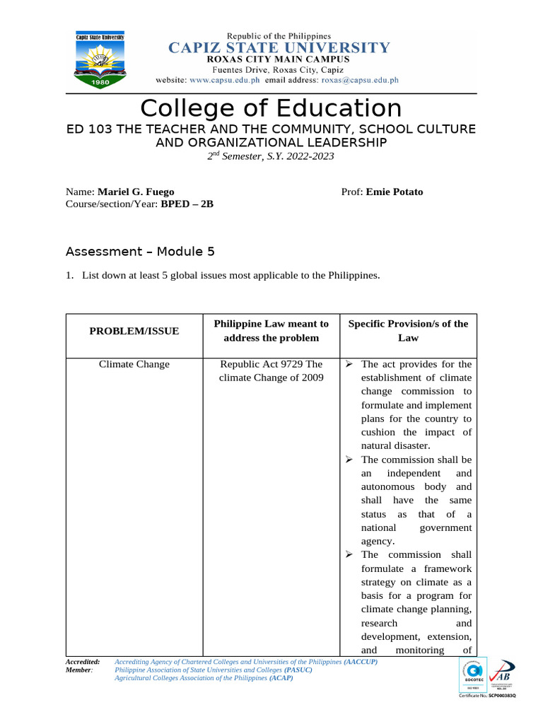 ED 103 Assesment - Module5 | PDF | Water | Natural Environment