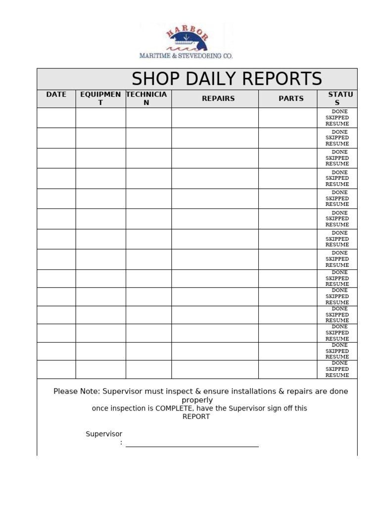 Daily Equipment Repair Report | PDF