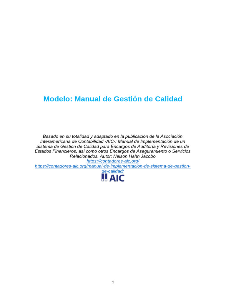 Modelo Manual de Gestion de Calidad | PDF | Sistema de manejo de ...