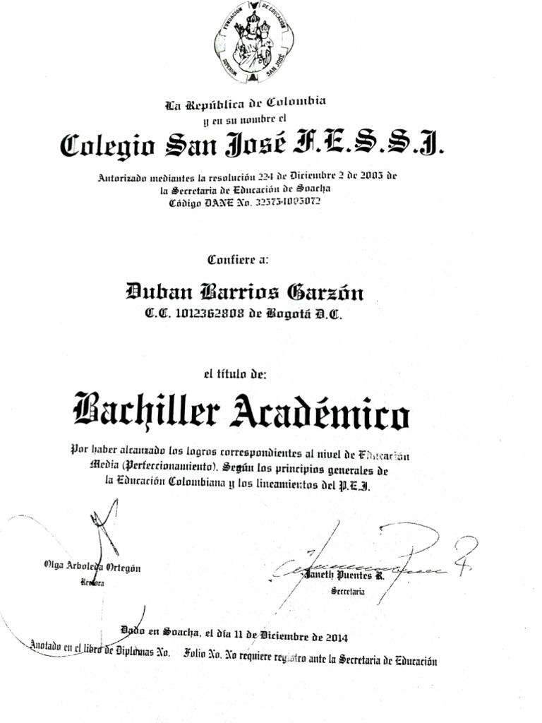 Diploma Bachiller | PDF