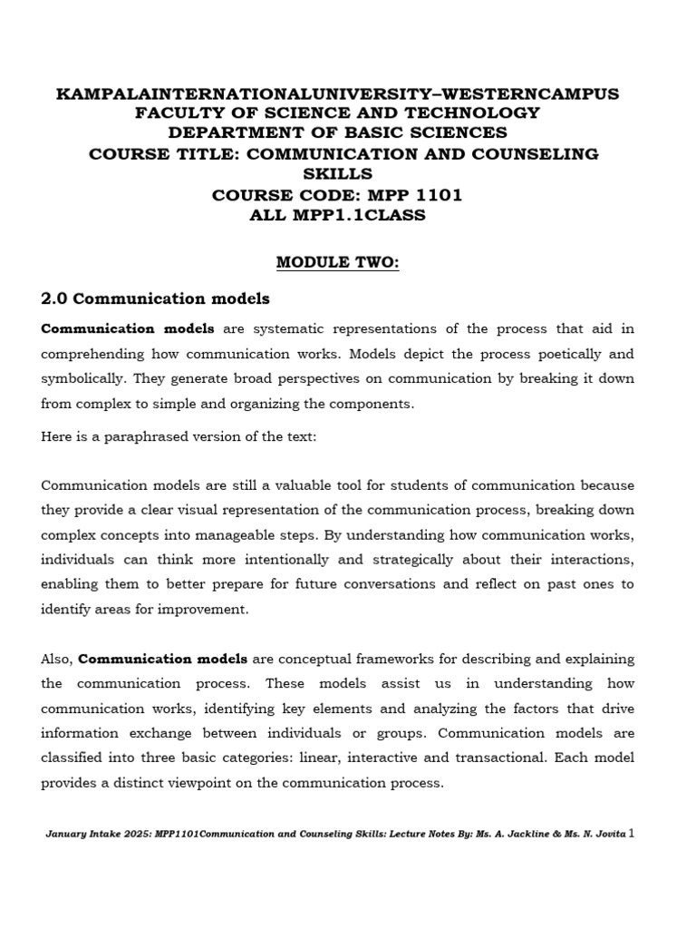 Communication Models Overview MPP1101 | PDF | Communication ...