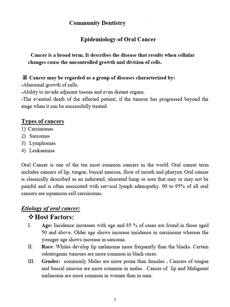 Oral Cancer Epidemiology and Prevention | PDF | Cancer | Biopsy