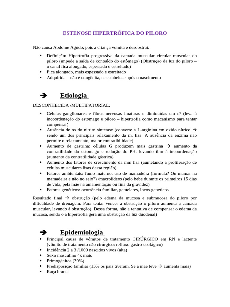 Estenose Hipertrofia do Piloro em Lactentes | PDF | Vômito | Estômago