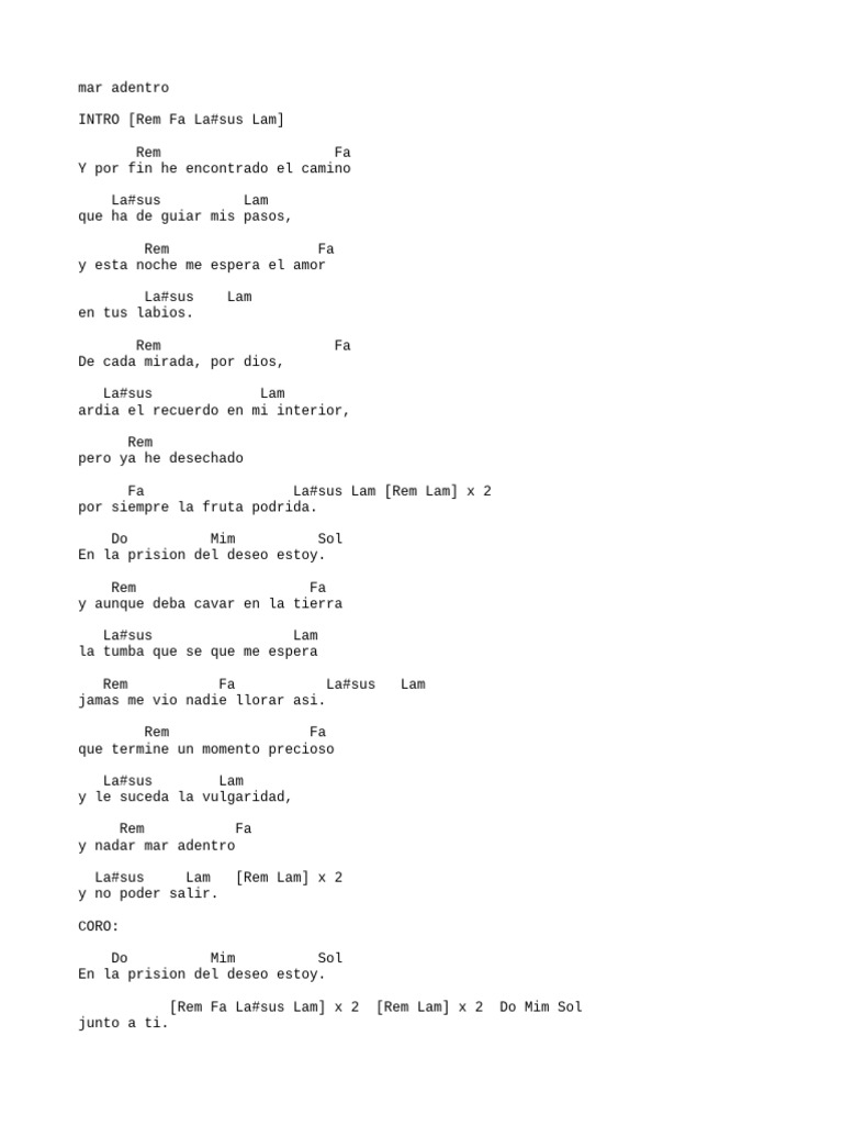 Mar Adentro: Letra y Acordes | PDF