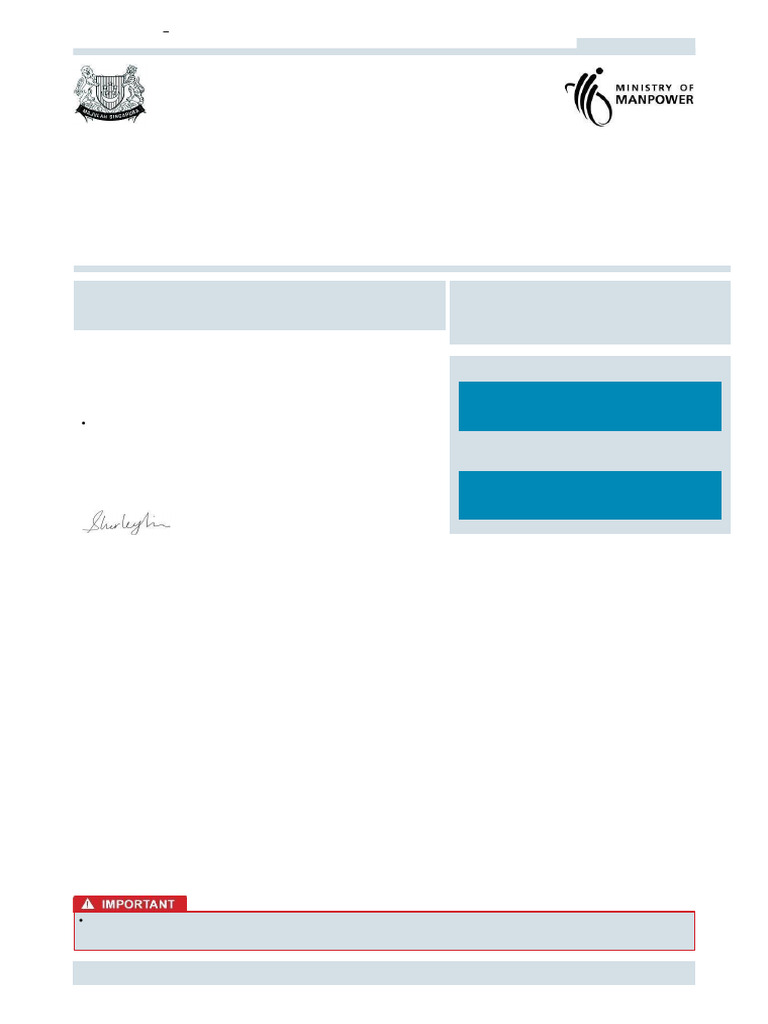 Singapore Work Permit Approval Letter | PDF | Employment | Salary