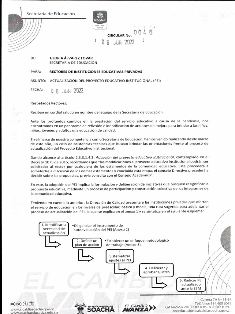 Circular 0046 de 2022 Actalizacion Pei | PDF | Plan de estudios ...