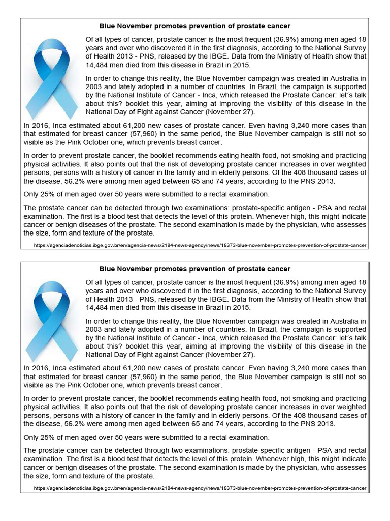 Blue November Promotes Prevention of Prostate Cancer | PDF | Prostate ...