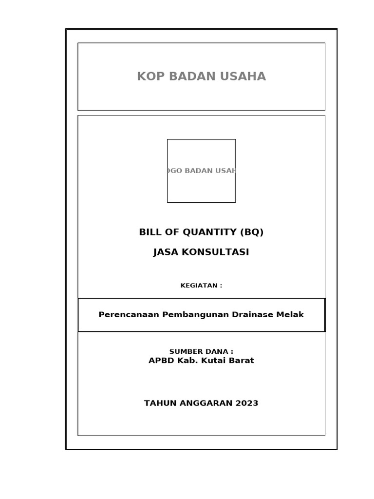 Rincian Anggaran Drainase Melak 2023 | PDF