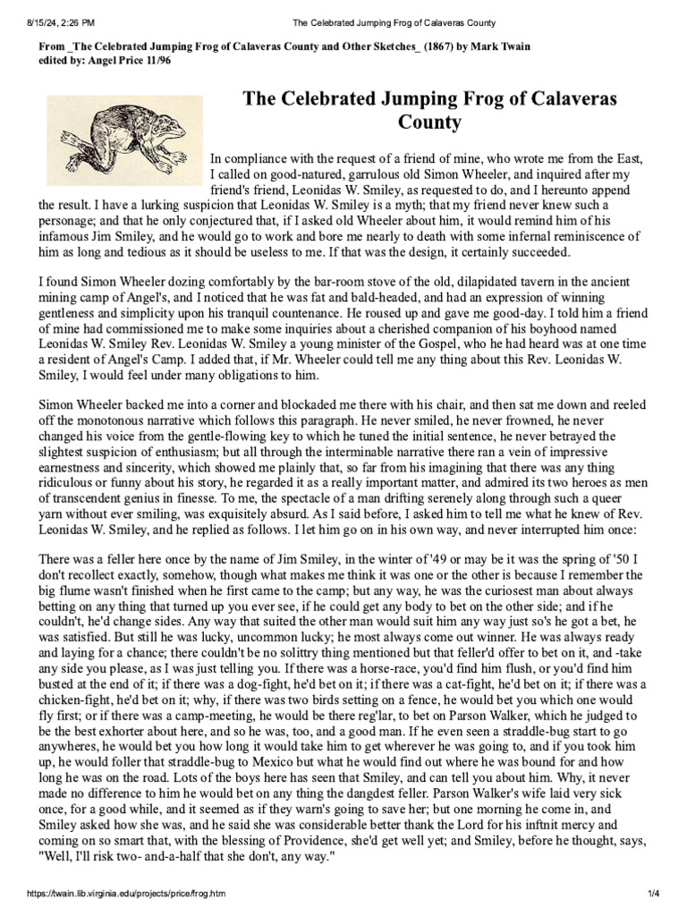 The Celebrated Jumping Frog of Calaveras County | PDF