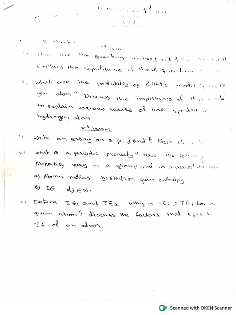 Chemistry Important Questions | PDF