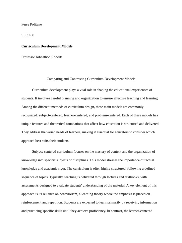 Comparing Curriculum Development Models | PDF | Curriculum | Learning